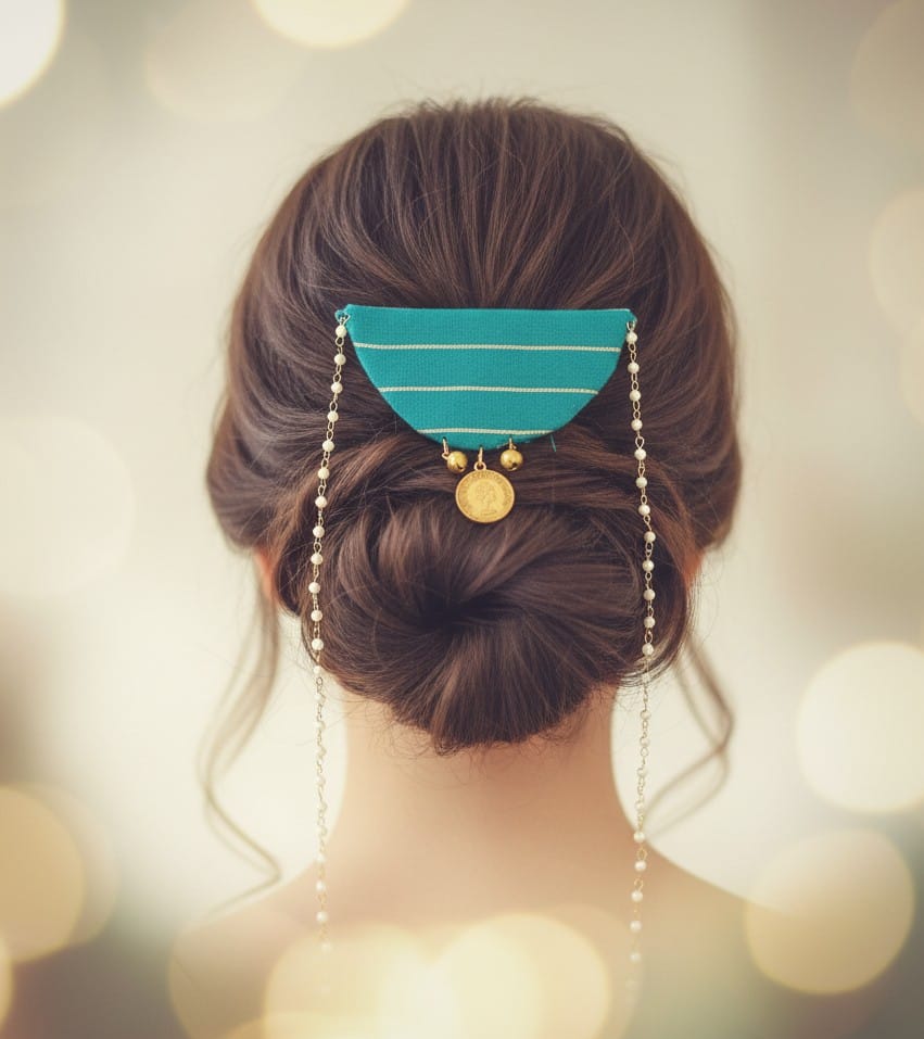 Teal Pearl Tassel Hair Accessory