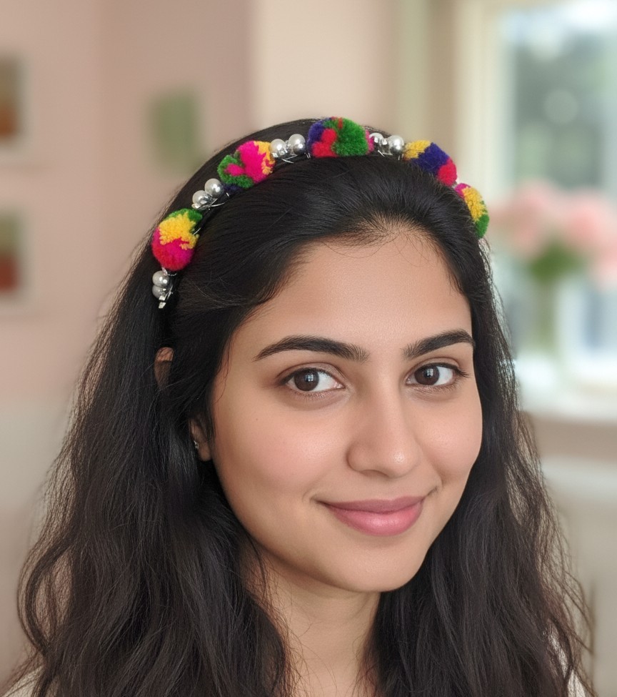 Vibrant Festive Pom-Pom & Ghungroo Headband