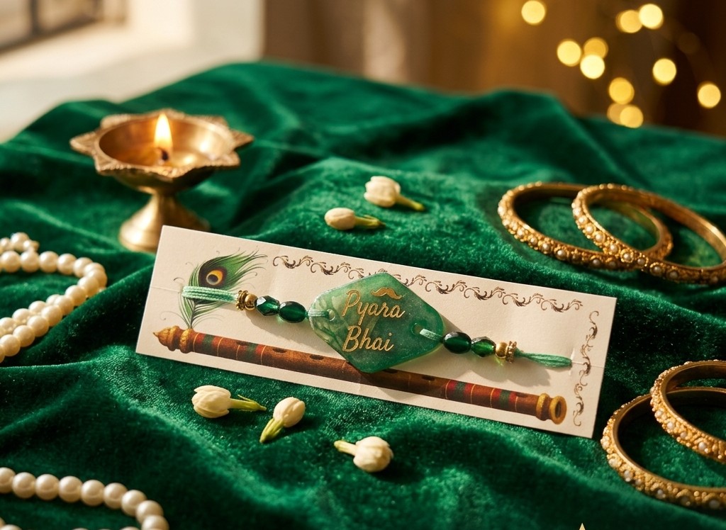 Designer Green Beaded Rakhi