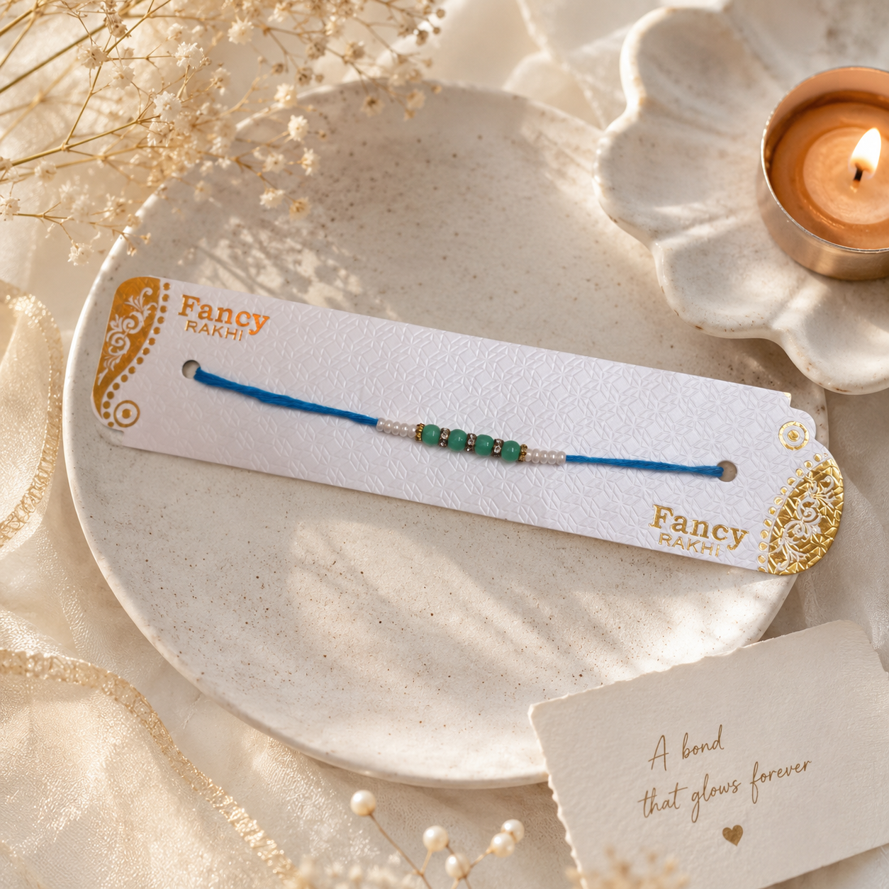 Fancy Aqua Bead Rakhi