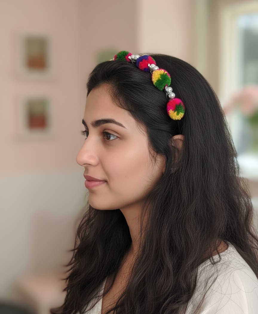 Vibrant Festive Pom-Pom & Ghungroo Headband